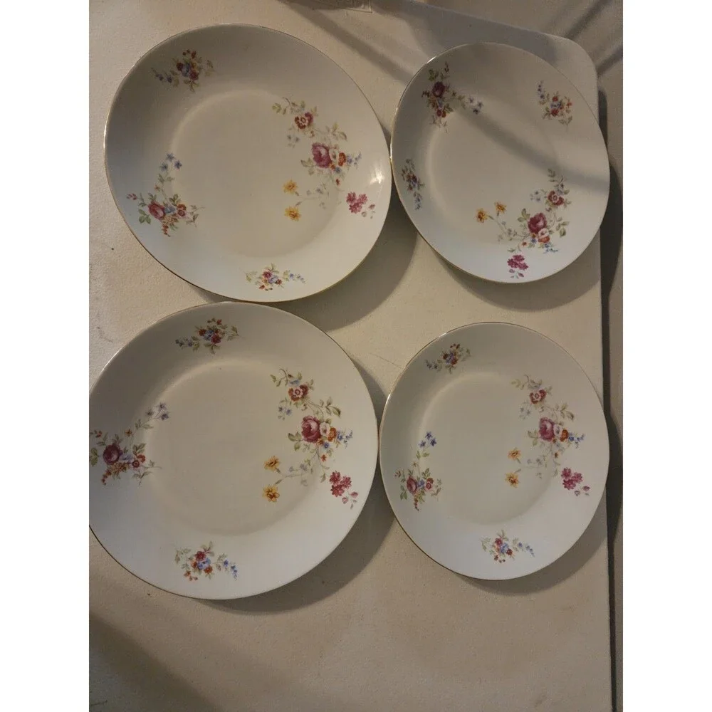 Set of 4 Chodziez Poland Vintage Porcelain Plates Floral Gold Trim (As-Is /...